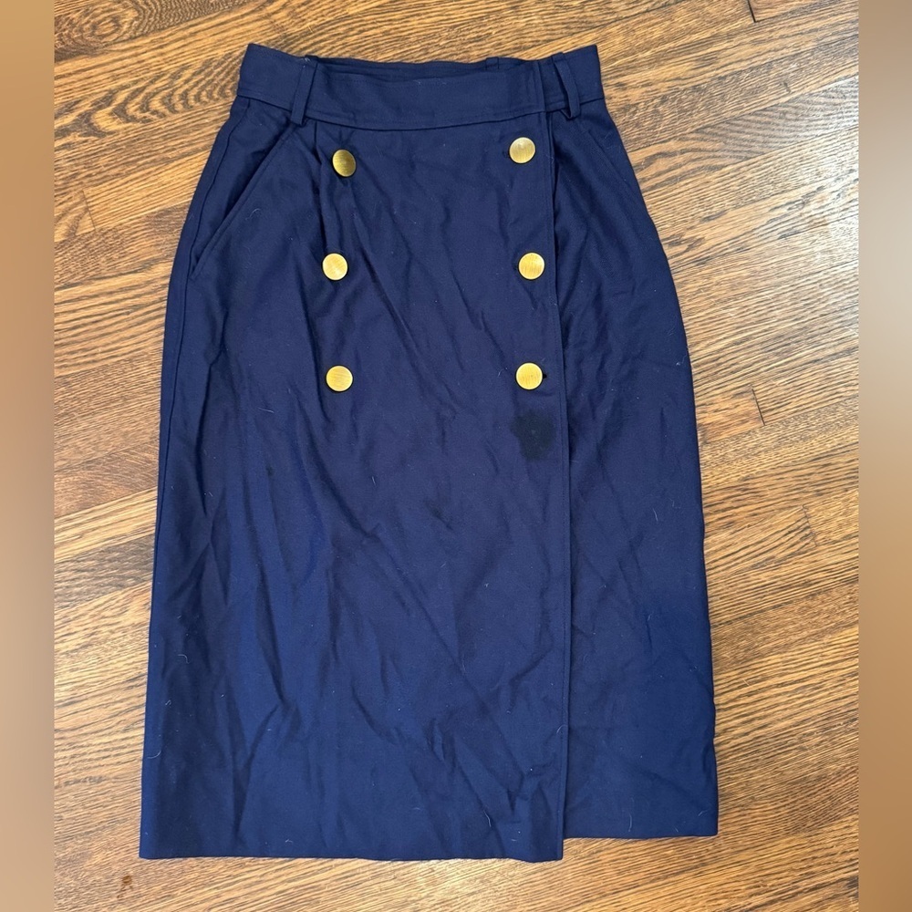 Vintage Yves Saint Laurent High Waist Pencil Skirt with Gold Buttons Size 40 XS